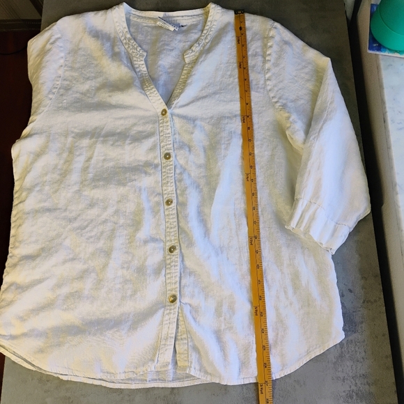 Hot Cotton Top Womens Large White 100% Linen Summer Button Up Casual Neutral - Picture 8 of 10